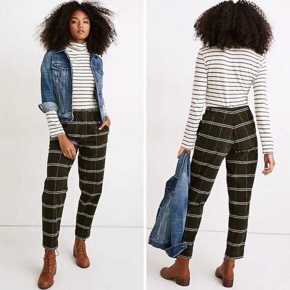 New! Madewell Corduroy Pull-On Mid-Rise‎ Jogger Pants in Windowpane, size XS - Picture 1 of 15